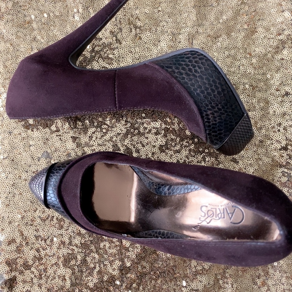 Carlos Santana high heels,brown satin 3.5” slim heel.